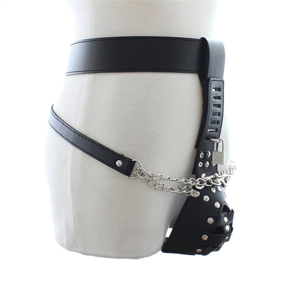 PU Leather Male Chastity Belt with vibrating Anal Plug Harness