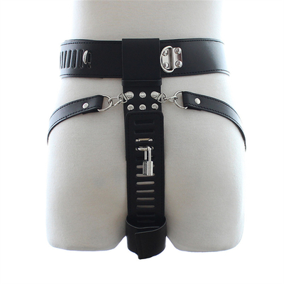 PU Leather Male Chastity Belt with vibrating Anal Plug Harness