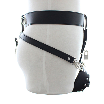 PU Leather Male Chastity Belt with vibrating Anal Plug Harness