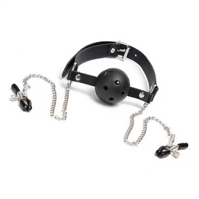 Factory Wholesale couple's bandage sex game open mouth ball gag with nipple clamp
