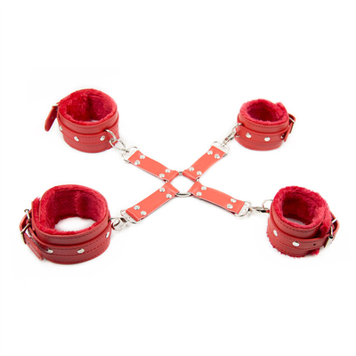 PU Leather black bondage restraint handcuff and ankle cuff belt cross for bdsm adult game