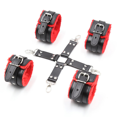 PU Leather black bondage restraint handcuff and ankle cuff belt cross for bdsm adult game