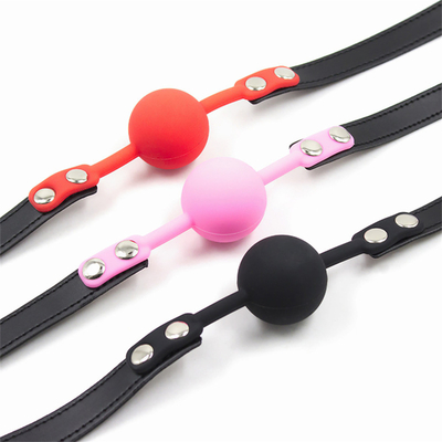 Lock Toys Adult Games Fetish Silicone Mouth Gag Ball Pu Leather Bondage Restraints Pink Red Black Color