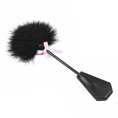 Butt Massage Stimulator Sense Training Dual Use Furry Feather Leather Paddle With Pink Kindky Bowknot Flirting Bondage