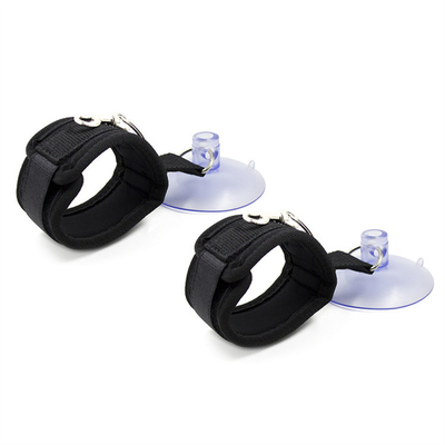 Cotton Black Bondage Handcuff With Strong Suction Cup Sucker For Cosplay Games