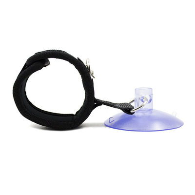 Cotton Black Bondage Handcuff With Strong Suction Cup Sucker For Cosplay Games