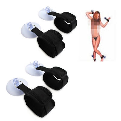 Cotton Black Bondage Handcuff With Strong Suction Cup Sucker For Cosplay Games