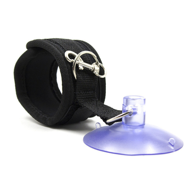 Cotton Black Bondage Handcuff With Strong Suction Cup Sucker For Cosplay Games