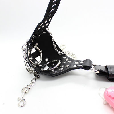 BK-12 Leather Sexy Pants Fixed Penis Ring Cock Cage Leather Chastity Belt For Men